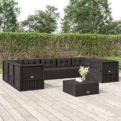 vidaXL Set de muebles de jardín 9 pzas y cojines ratán sintético negro