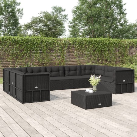vidaXL Set de muebles de jardín 9 pzas y cojines ratán sintético negro