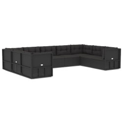 vidaXL Set de muebles de jardín 9 pzas y cojines ratán sintético negro
