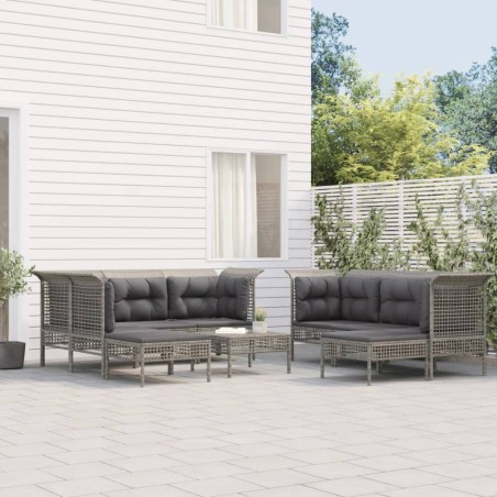 vidaXL Set de muebles de jardín 9 pzas y cojines ratán sintético gris