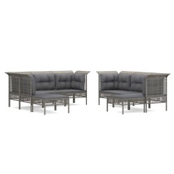 vidaXL Set de muebles de jardín 9 pzas y cojines ratán sintético gris