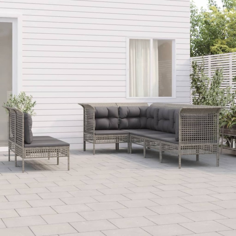 vidaXL Set de muebles de jardín 7 pzas y cojines ratán sintético gris vidaXL Set de muebles de jardín 7 pzas y cojines ratán sintético gris