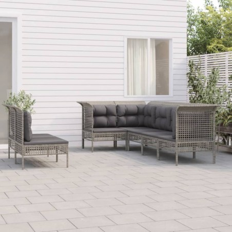 vidaXL Set de muebles de jardín 7 pzas y cojines ratán sintético gris