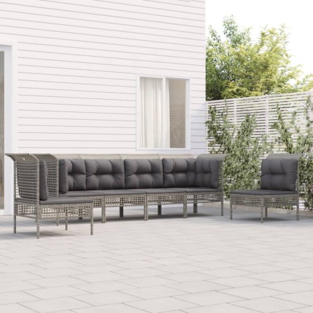 vidaXL Set de muebles de jardín 6 pzas y cojines ratán sintético gris