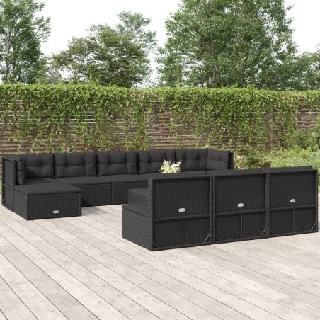 vidaXL Set de muebles de jardín 10 pzas cojines ratán sintético negro