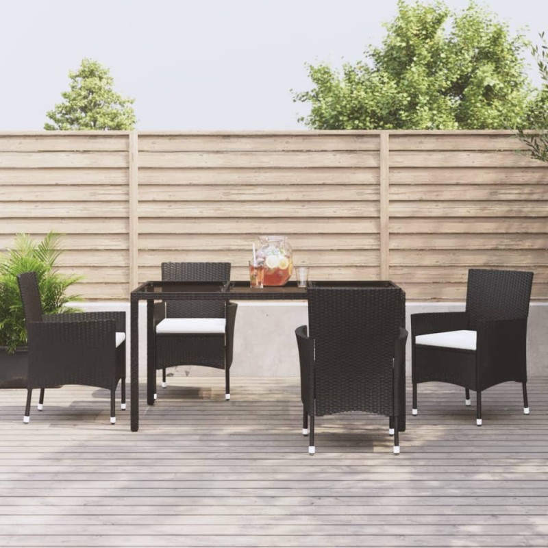 vidaXL Set de muebles jardín 5 pzas con cojines ratán sintético negro vidaXL Set de muebles jardín 5 pzas con cojines ratán sintético negro