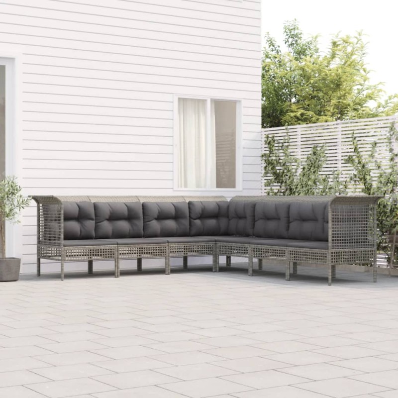 vidaXL Set de muebles de jardín 7 pzas y cojines ratán sintético gris