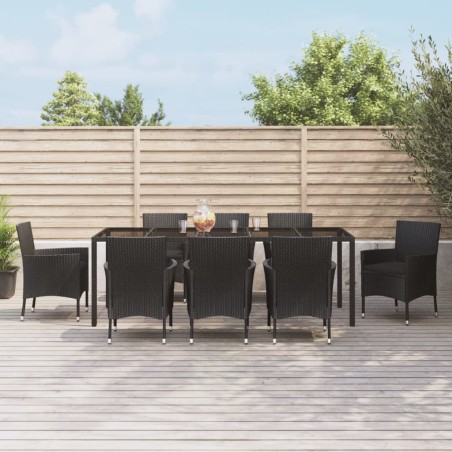 vidaXL Set de comedor de jardín 9 pzas y cojines ratán sintético negro
