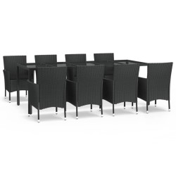 vidaXL Set de comedor de jardín 9 pzas y cojines ratán sintético negro
