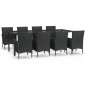 vidaXL Set de comedor de jardín 9 pzas y cojines ratán sintético negro