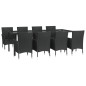 vidaXL Set de comedor de jardín 9 pzas y cojines ratán sintético negro