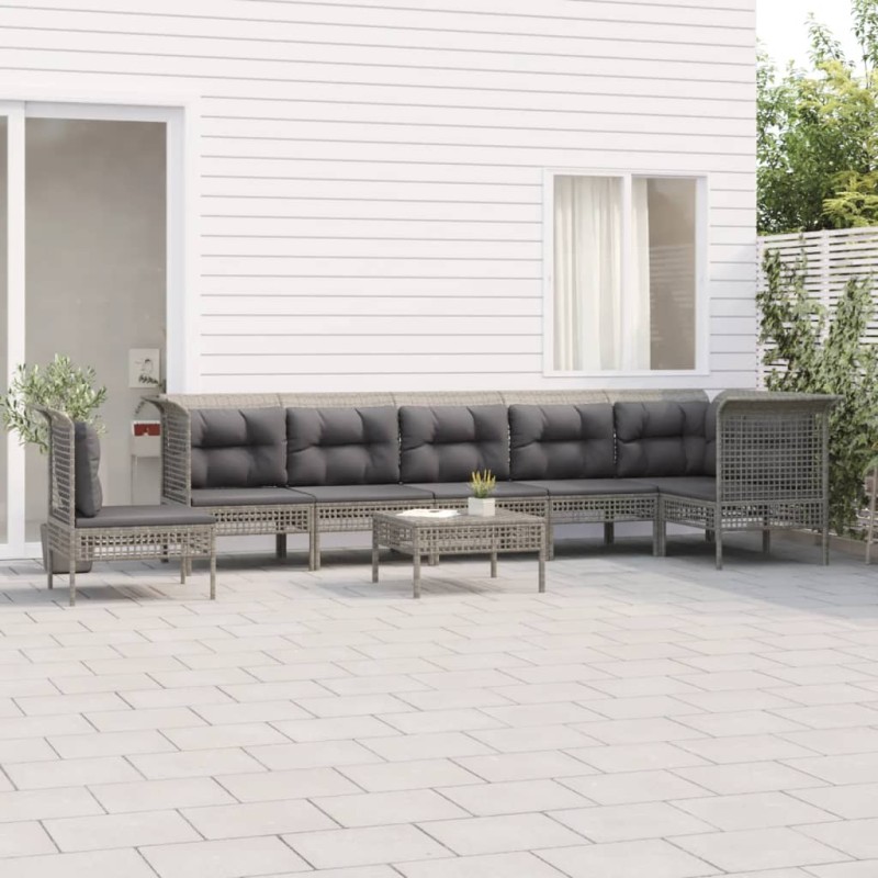vidaXL Set de muebles de jardín 8 pzas y cojines ratán sintético gris vidaXL Set de muebles de jardín 8 pzas y cojines ratán sintético gris