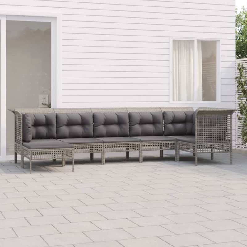 vidaXL Set de muebles de jardín 7 pzas y cojines ratán sintético gris