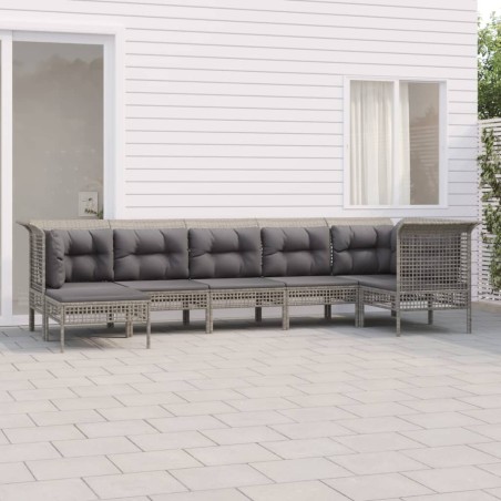 vidaXL Set de muebles de jardín 7 pzas y cojines ratán sintético gris