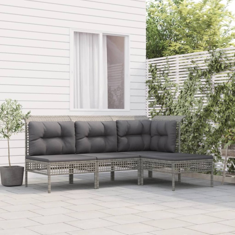 vidaXL Set de muebles de jardín 4 pzas y cojines ratán sintético gris