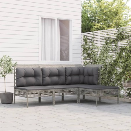 vidaXL Set de muebles de jardín 4 pzas y cojines ratán sintético gris