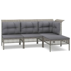 vidaXL Set de muebles de jardín 4 pzas y cojines ratán sintético gris