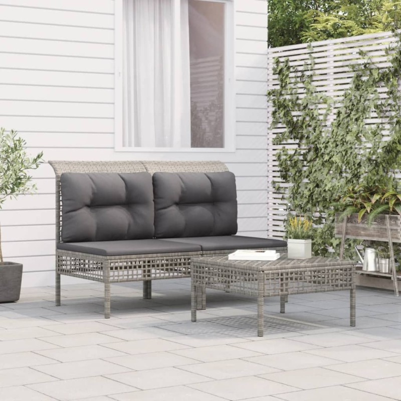 vidaXL Set de muebles de jardín 3 pzas y cojines ratán sintético gris vidaXL Set de muebles de jardín 3 pzas y cojines ratán sintético gris