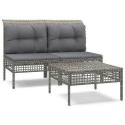 vidaXL Set de muebles de jardín 3 pzas y cojines ratán sintético gris