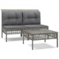 vidaXL Set de muebles de jardín 3 pzas y cojines ratán sintético gris vidaXL Set de muebles de jardín 3 pzas y cojines ratán sintético gris