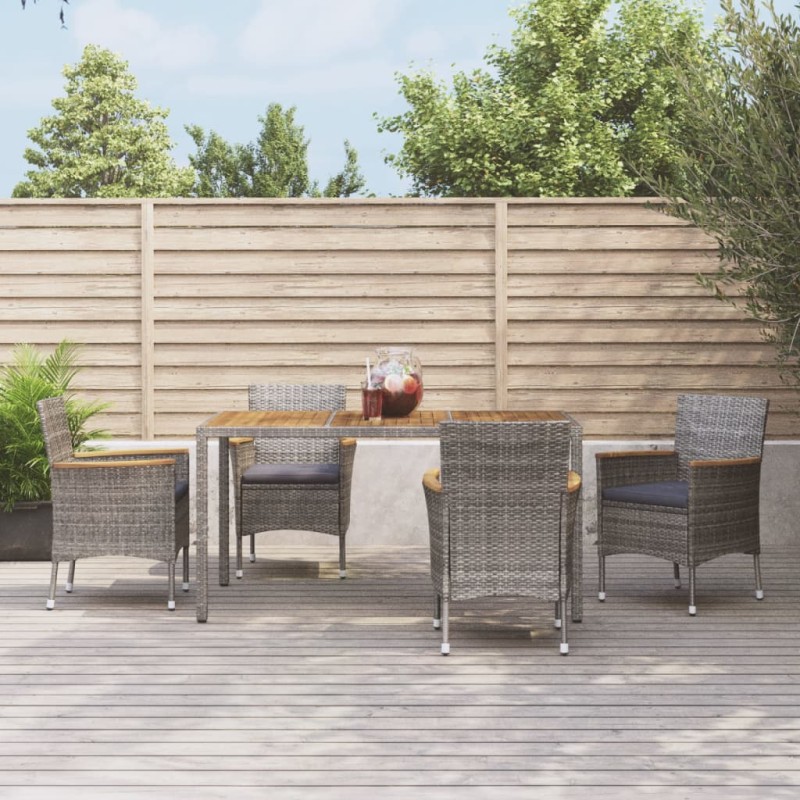 vidaXL Set comedor de jardín 5 piezas con cojines ratán sintético gris vidaXL Set comedor de jardín 5 piezas con cojines ratán sintético gris