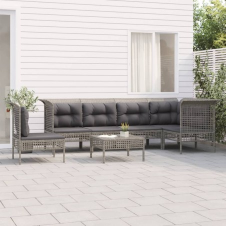 vidaXL Set de muebles de jardín 7 pzas y cojines ratán sintético gris