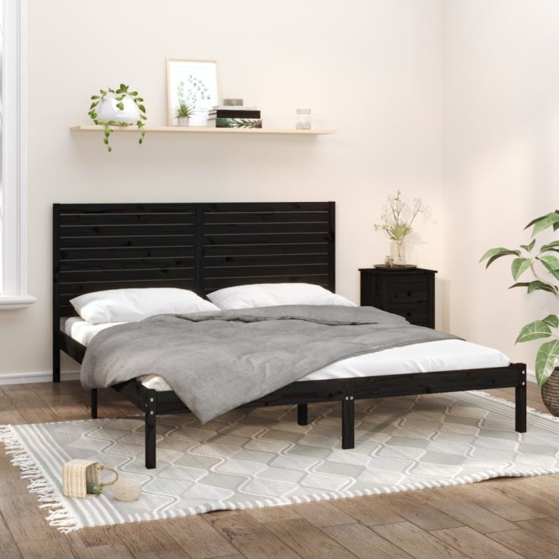vidaXL Estructura de cama madera maciza negro super king 180x200 cm vidaXL Estructura de cama madera maciza negro super king 180x200 cm