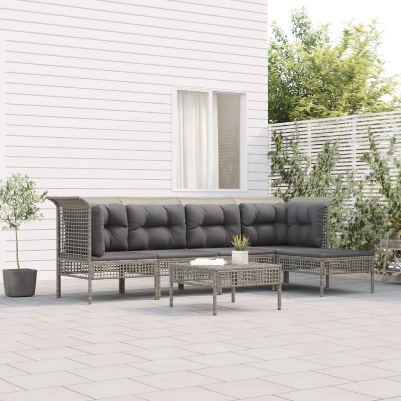 vidaXL Set de muebles de jardín 6 pzas y cojines ratán sintético gris vidaXL Set de muebles de jardín 6 pzas y cojines ratán sintético gris