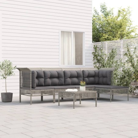 vidaXL Set de muebles de jardín 6 pzas y cojines ratán sintético gris