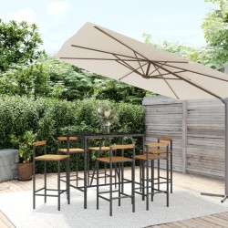 vidaXL Mesa bar y taburetes jardín 7 pzas madera acacia ratán PE negro