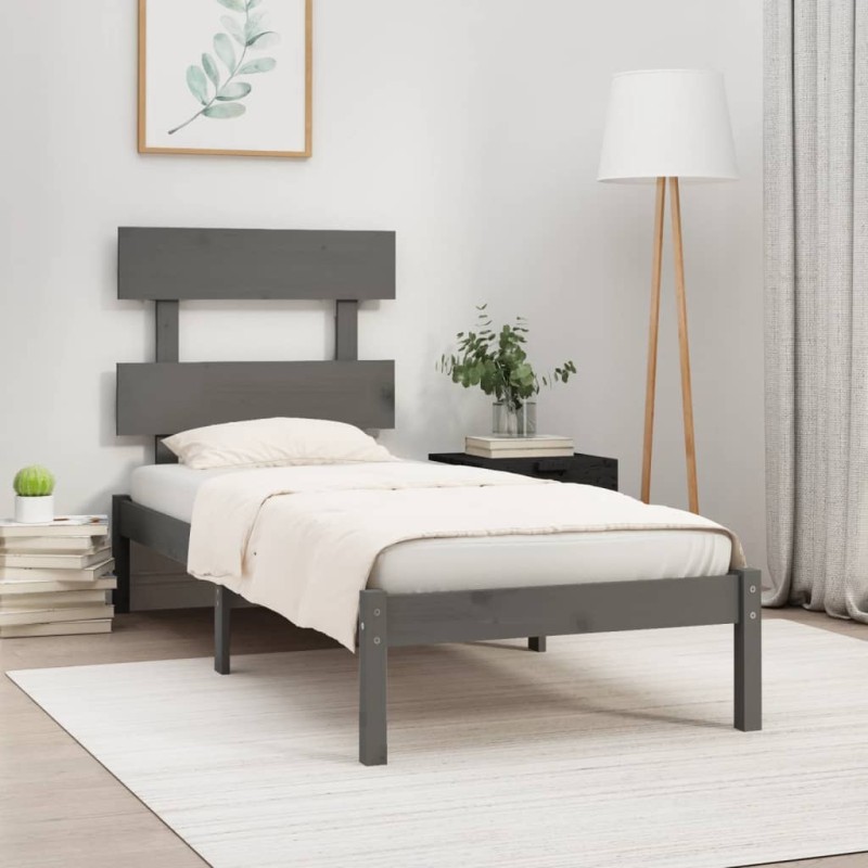 vidaXL Estructura de cama de madera maciza gris 100x200 cm vidaXL Estructura de cama de madera maciza gris 100x200 cm