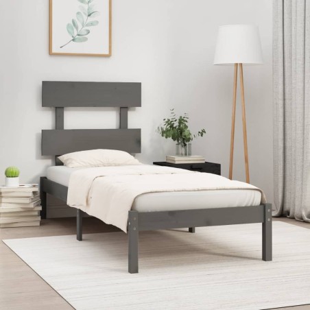 vidaXL Estructura de cama de madera maciza gris 100x200 cm