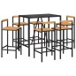 vidaXL Mesa bar y taburetes jardín 7 pzas madera acacia ratán PE negro vidaXL Mesa bar y taburetes jardín 7 pzas madera acacia ratán PE negro