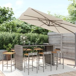 vidaXL Mesa bar y taburetes jardín 9 pzas madera acacia ratán PE gris