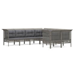 vidaXL Set de muebles de jardín 8 pzas y cojines ratán sintético gris