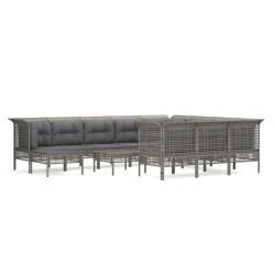 vidaXL Set de muebles de jardín 12 pzas cojines ratán sintético gris