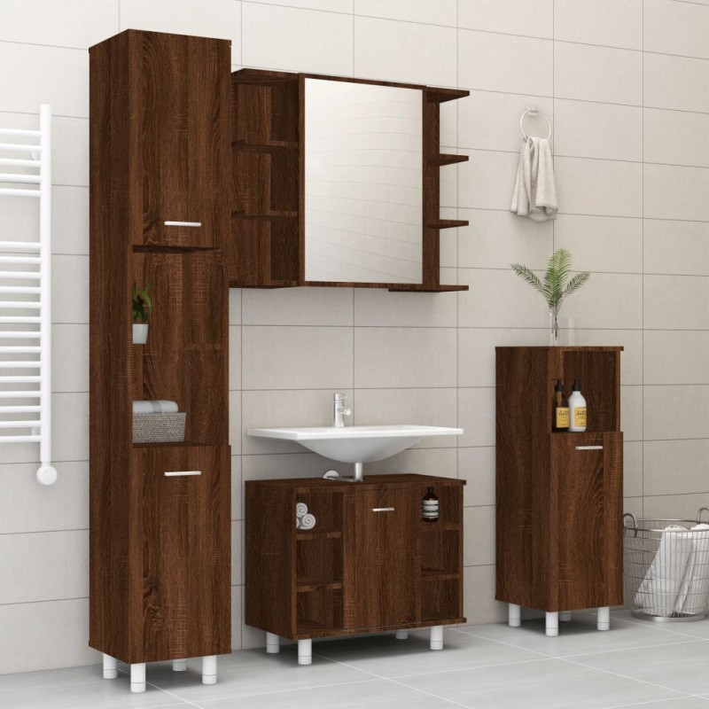 vidaXL Set de muebles de baño 4 pzas madera contrachapada marrón roble vidaXL Set de muebles de baño 4 pzas madera contrachapada marrón roble