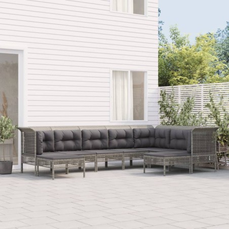 vidaXL Set de muebles de jardín 9 pzas y cojines ratán sintético gris