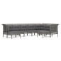 vidaXL Set de muebles de jardín 9 pzas y cojines ratán sintético gris