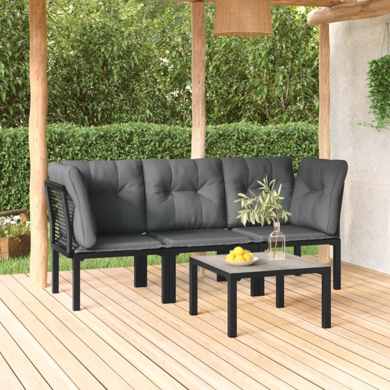 vidaXL Set de muebles de jardín 4 piezas ratán sintético negro y gris vidaXL Set de muebles de jardín 4 piezas ratán sintético negro y gris