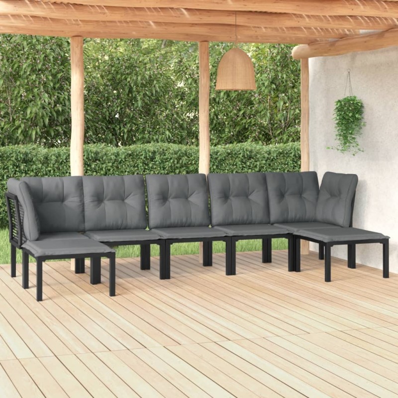 vidaXL Juego de muebles de jardín 7 pzas ratán sintético negro y gris vidaXL Juego de muebles de jardín 7 pzas ratán sintético negro y gris