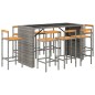 vidaXL Mesa bar y taburetes jardín 9 pzas madera acacia ratán PE gris vidaXL Mesa bar y taburetes jardín 9 pzas madera acacia ratán PE gris