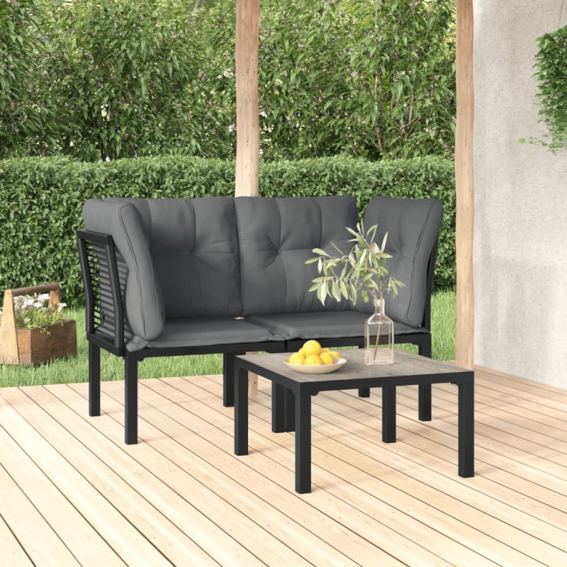 vidaXL Juego de muebles jardín 3 pzas ratán sintético negro y gris vidaXL Juego de muebles jardín 3 pzas ratán sintético negro y gris