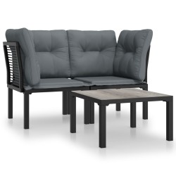 vidaXL Juego de muebles jardín 3 pzas ratán sintético negro y gris