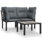 vidaXL Juego de muebles jardín 3 pzas ratán sintético negro y gris vidaXL Juego de muebles jardín 3 pzas ratán sintético negro y gris