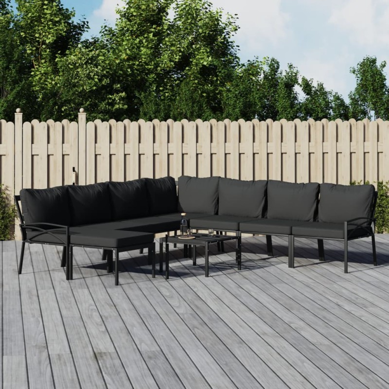 vidaXL Juego de muebles de jardín 9 piezas acero con cojines gris vidaXL Juego de muebles de jardín 9 piezas acero con cojines gris