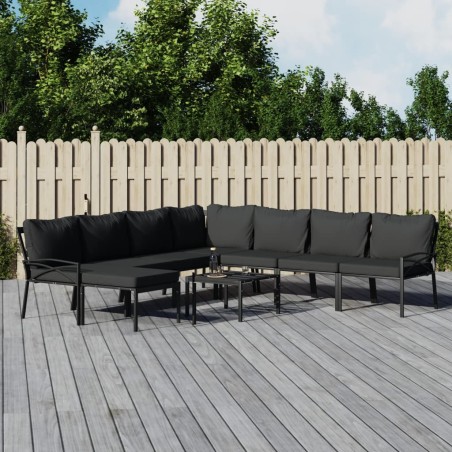 vidaXL Juego de muebles de jardín 9 piezas acero con cojines gris