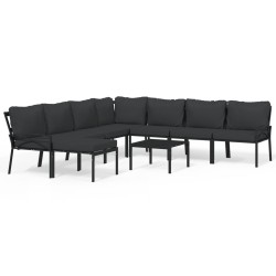 vidaXL Juego de muebles de jardín 9 piezas acero con cojines gris