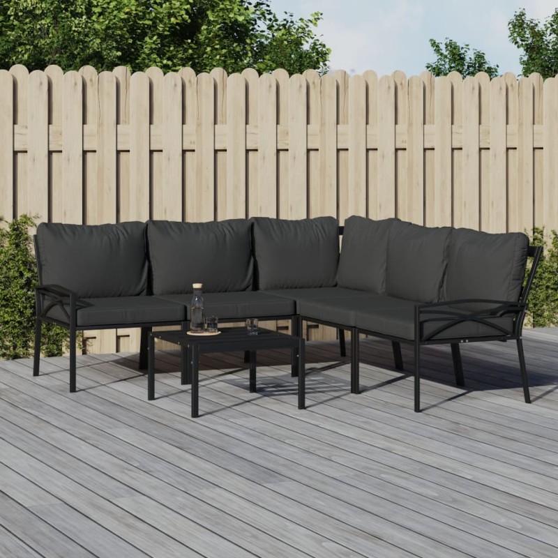 vidaXL Juego de muebles de jardín 6 piezas acero con cojines gris vidaXL Juego de muebles de jardín 6 piezas acero con cojines gris