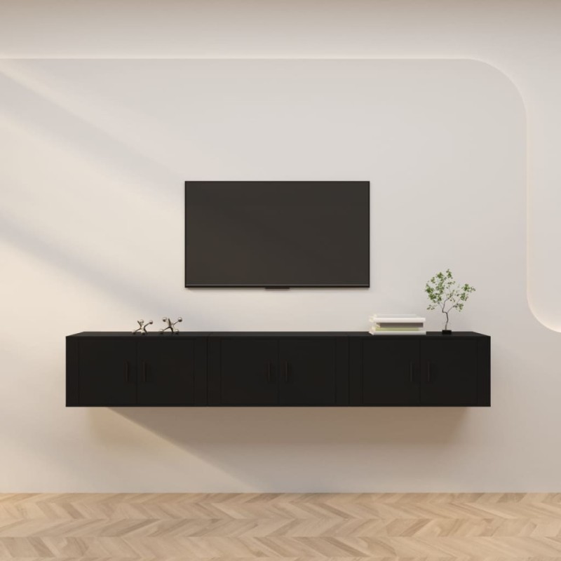 vidaXL Muebles para TV de pared 3 uds negro 80x34,5x40 cm vidaXL Muebles para TV de pared 3 uds negro 80x34,5x40 cm